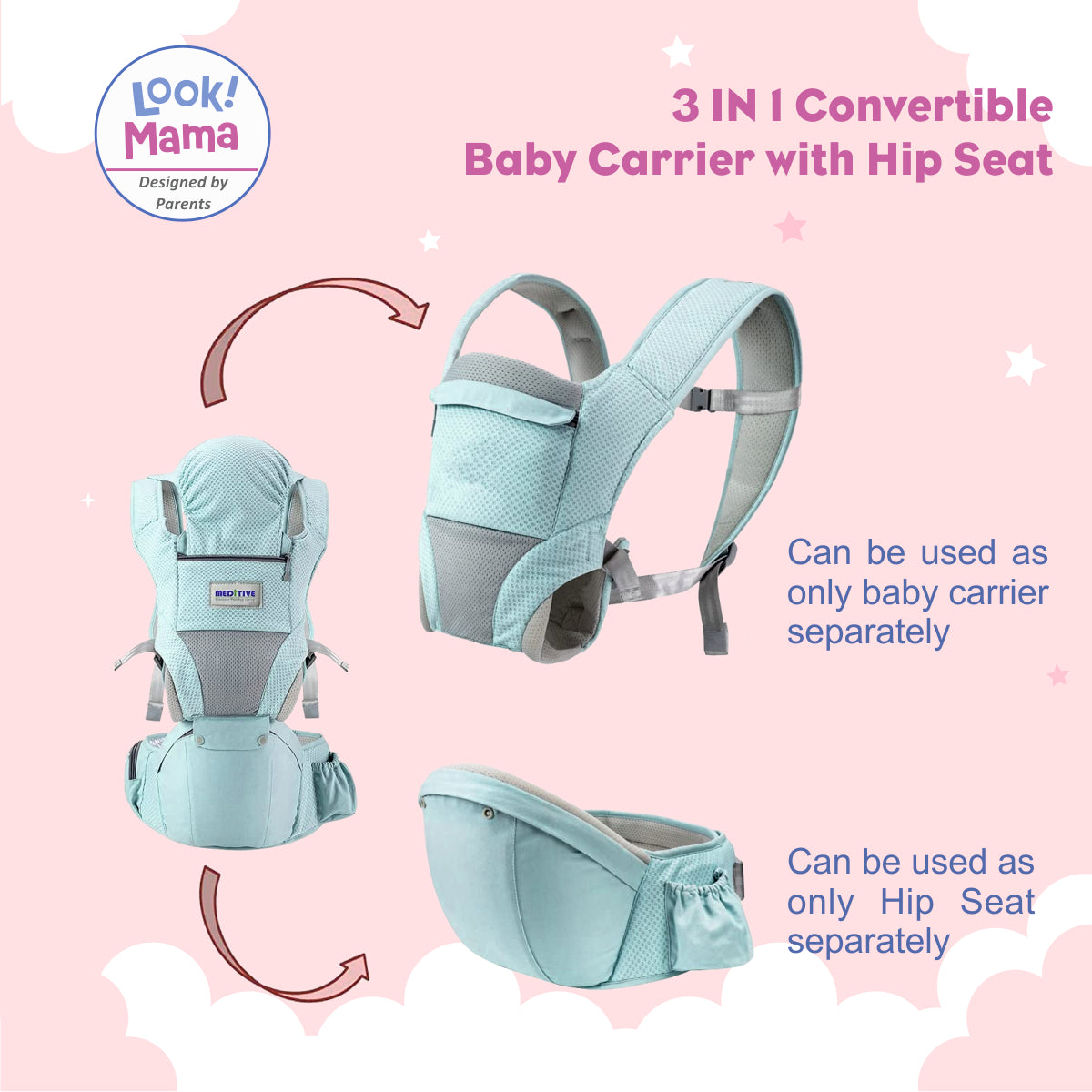 Baby Carrier with Detachable Hip Seat - Blue
