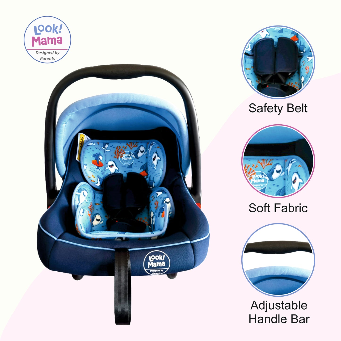 Look Mama 4-in-1 Baby Carry Cot, Infant Car Seat, Rocker & Feeding Chair - ECE R44/04 Certified, Lightweight Design with Adjustable Handle & UV Protection Canopy