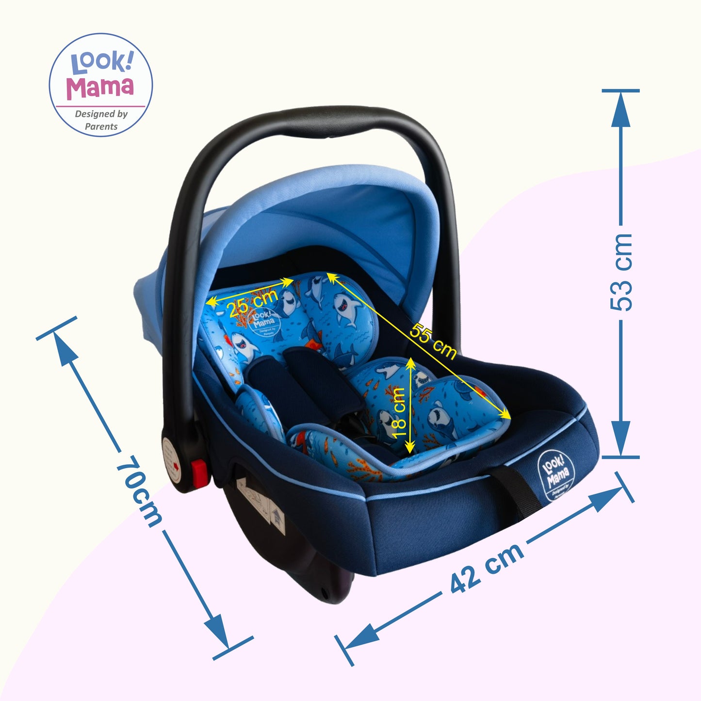 Look Mama 4-in-1 Baby Carry Cot, Infant Car Seat, Rocker & Feeding Chair - ECE R44/04 Certified, Lightweight Design with Adjustable Handle & UV Protection Canopy