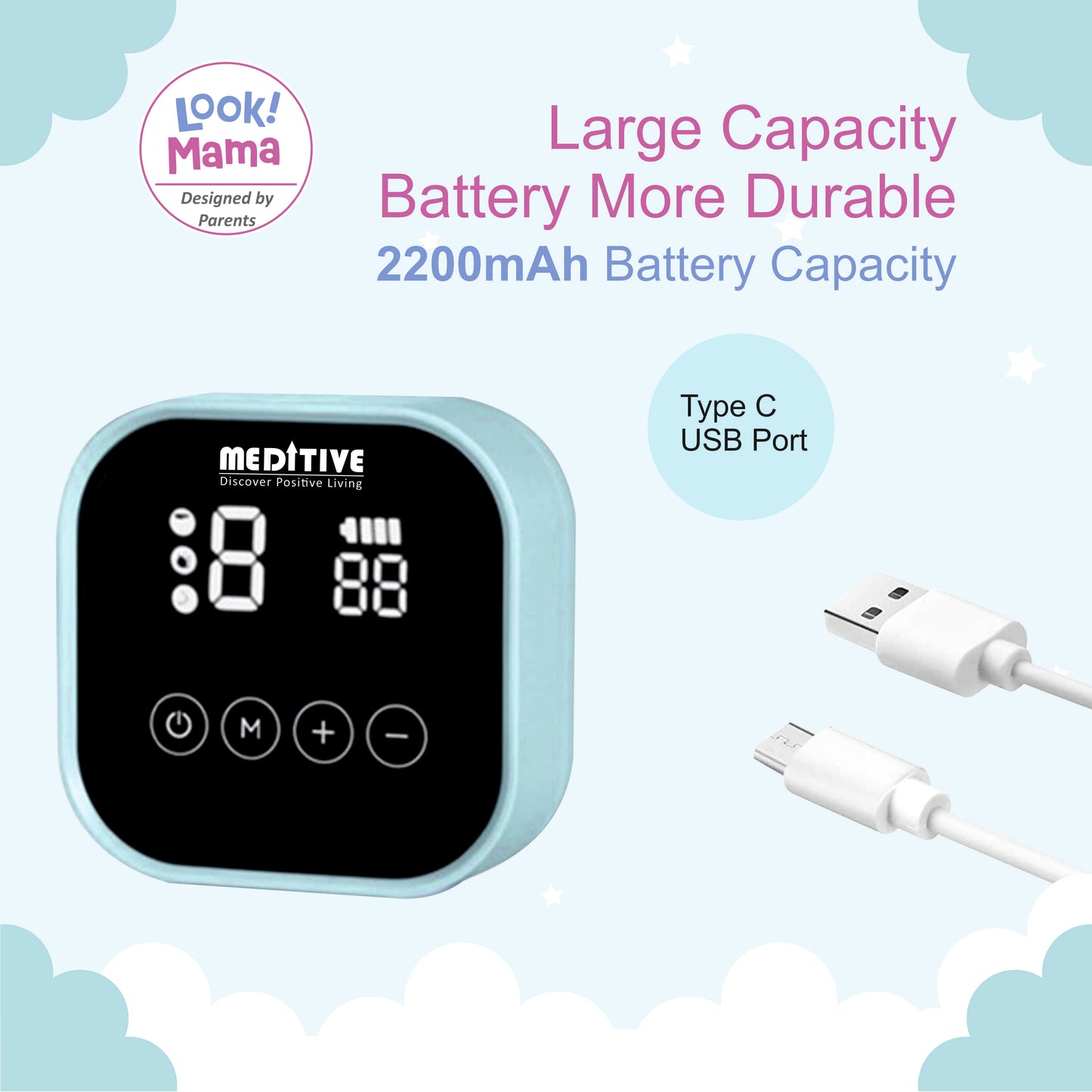 LOOK MAMA Rechargeable Electric Breast Pump for Mothers - Double
