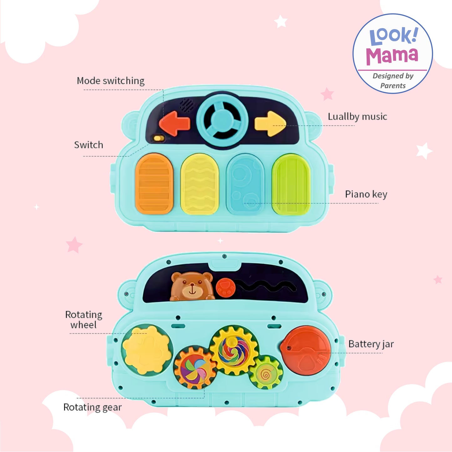 LOOK MAMA Musical Baby Play Gym with Convertible Walker
