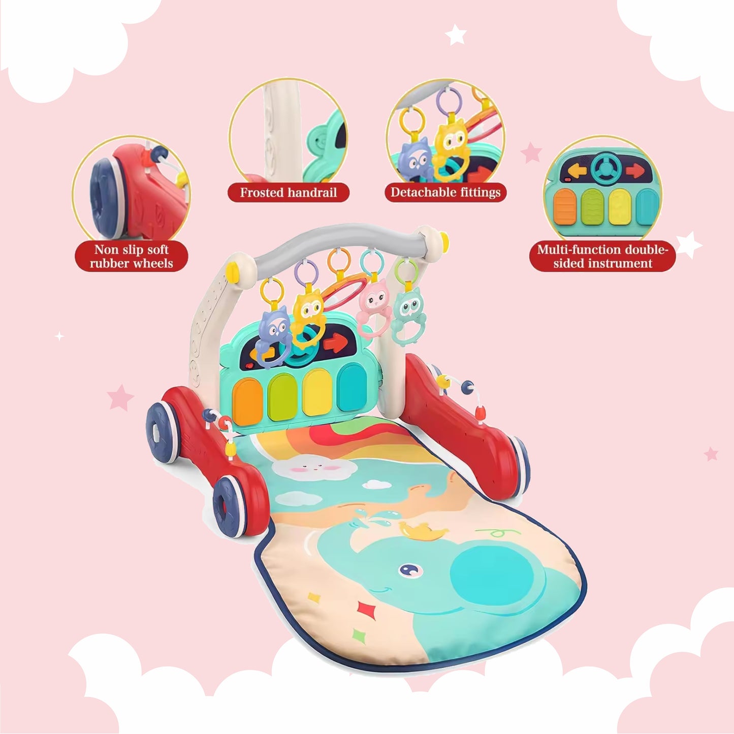 LOOK MAMA Musical Baby Play Gym with Convertible Walker