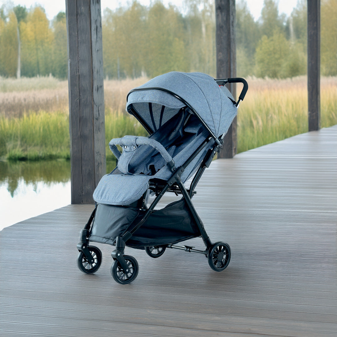 Foldable Baby Stroller Pram with Sun Canopy & PU Wheels - Grey