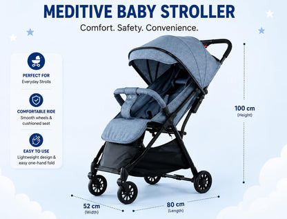 Foldable Baby Stroller Pram with Sun Canopy & PU Wheels - Grey