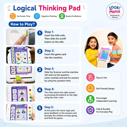 Thinking Logic Pad for Kids with 108 Cards and 216 Q&A. Reduce Kids Screen time, Encourages Self Learning and Cognitive Thinking