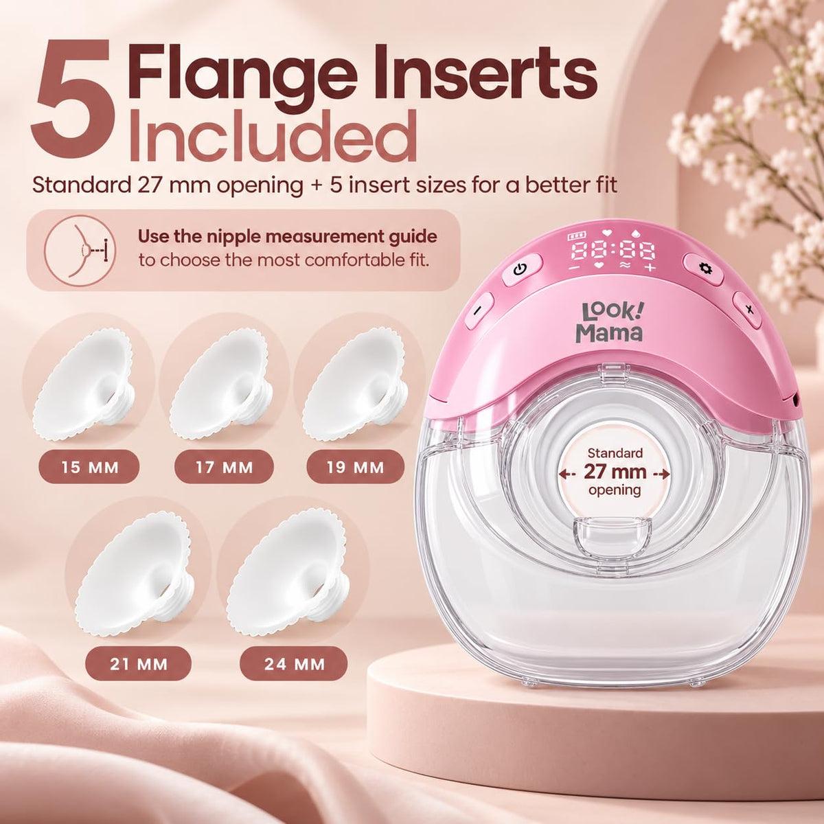 Premium Wearable Electric Breast Pump, Slim Hands-Free & Cordless Breast Milk Pump with 3 Modes & 12 Suction Levels, 6 Flange Sizes (15-27 mm), Quiet Rechargeable