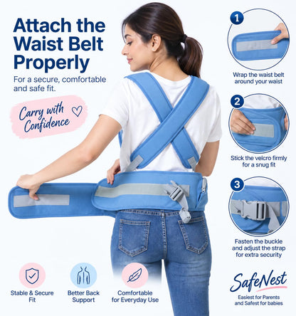 3 in 1 Cotton Baby Carrier with Detachable Hip Seat, Ergonomically Made, 4 to 24 Months