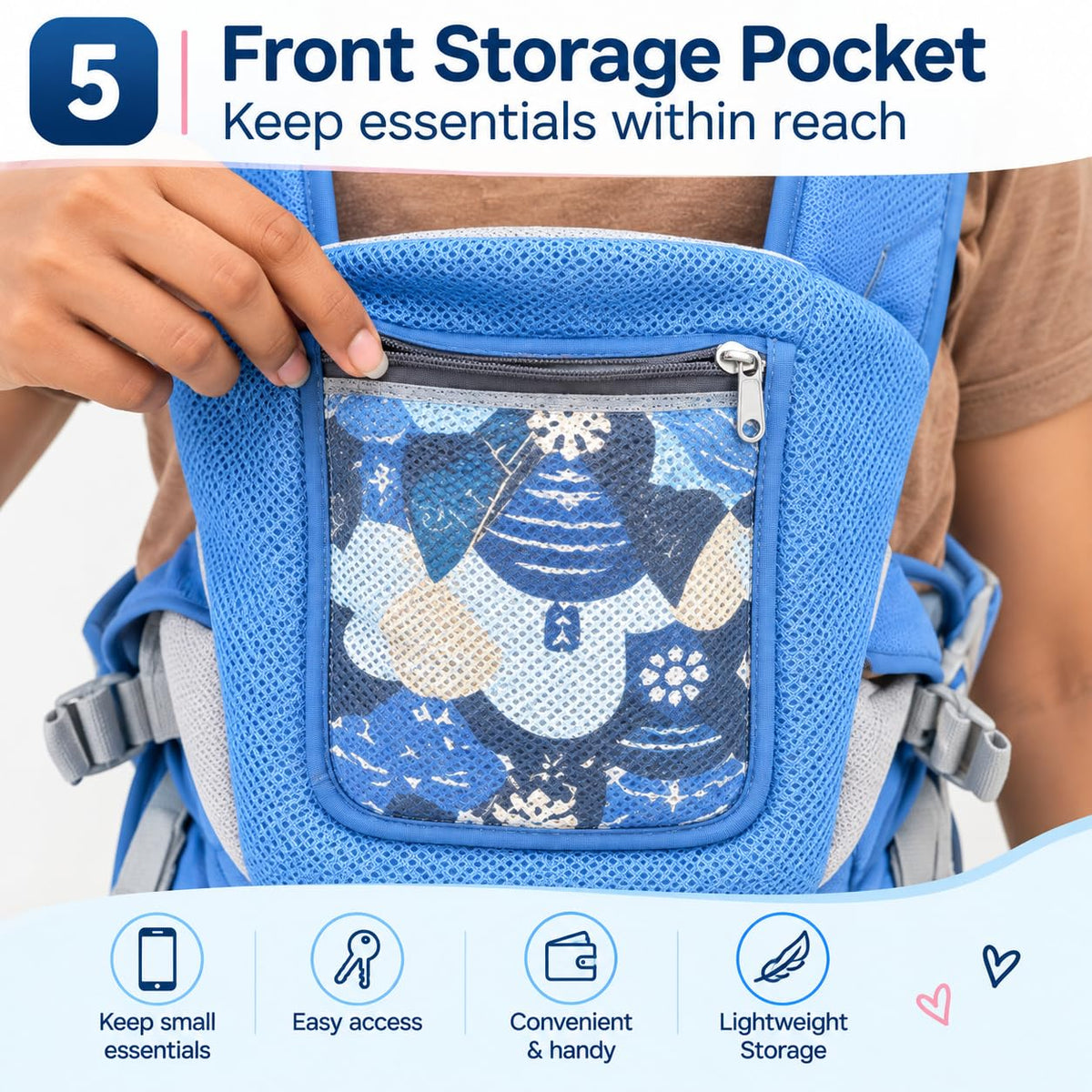 3 in 1 Cotton Baby Carrier with Detachable Hip Seat, Ergonomically Made, 4 to 24 Months