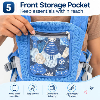 3 in 1 Cotton Baby Carrier with Detachable Hip Seat, Ergonomically Made, 4 to 24 Months