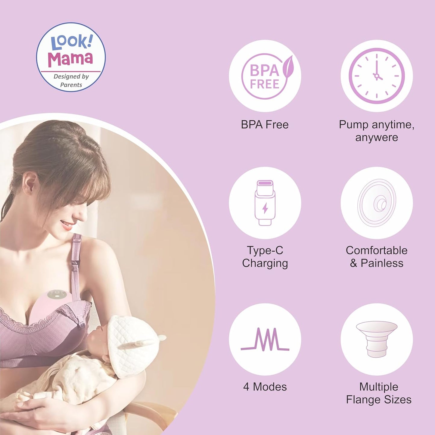Wearable Electric Breast Pump | Hands-Free with 4 Modes | Multiple Flange Sizes | Type-C Charging | 150ml Milk Capacity