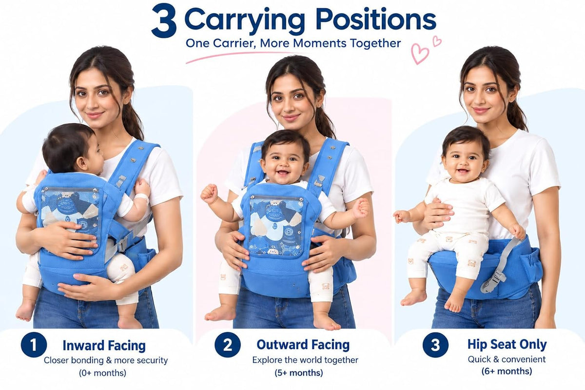 3 in 1 Cotton Baby Carrier with Detachable Hip Seat, Ergonomically Made, 4 to 24 Months