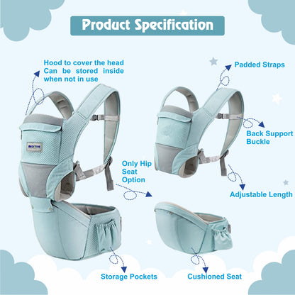 Baby Carrier with Detachable Hip Seat - Blue