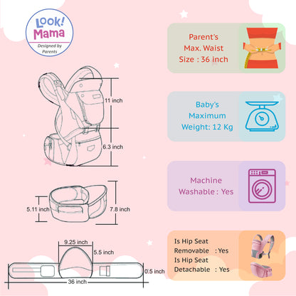 Baby Carrier with Detachable Hip Seat - Pink