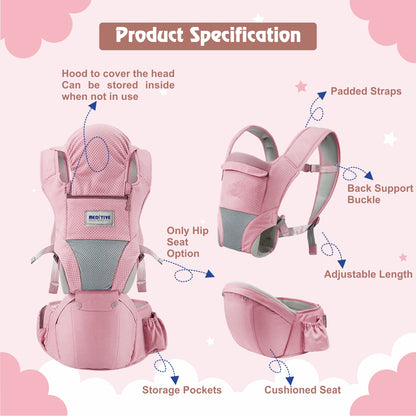 Baby Carrier with Detachable Hip Seat - Pink