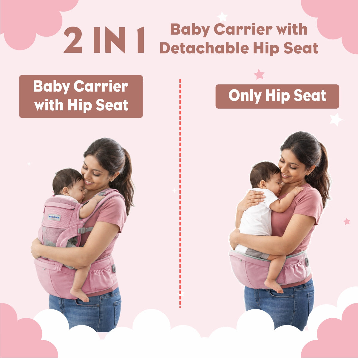 Baby Carrier with Detachable Hip Seat - Pink