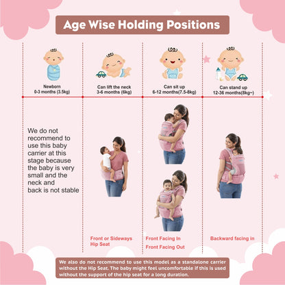 Baby Carrier with Detachable Hip Seat - Pink