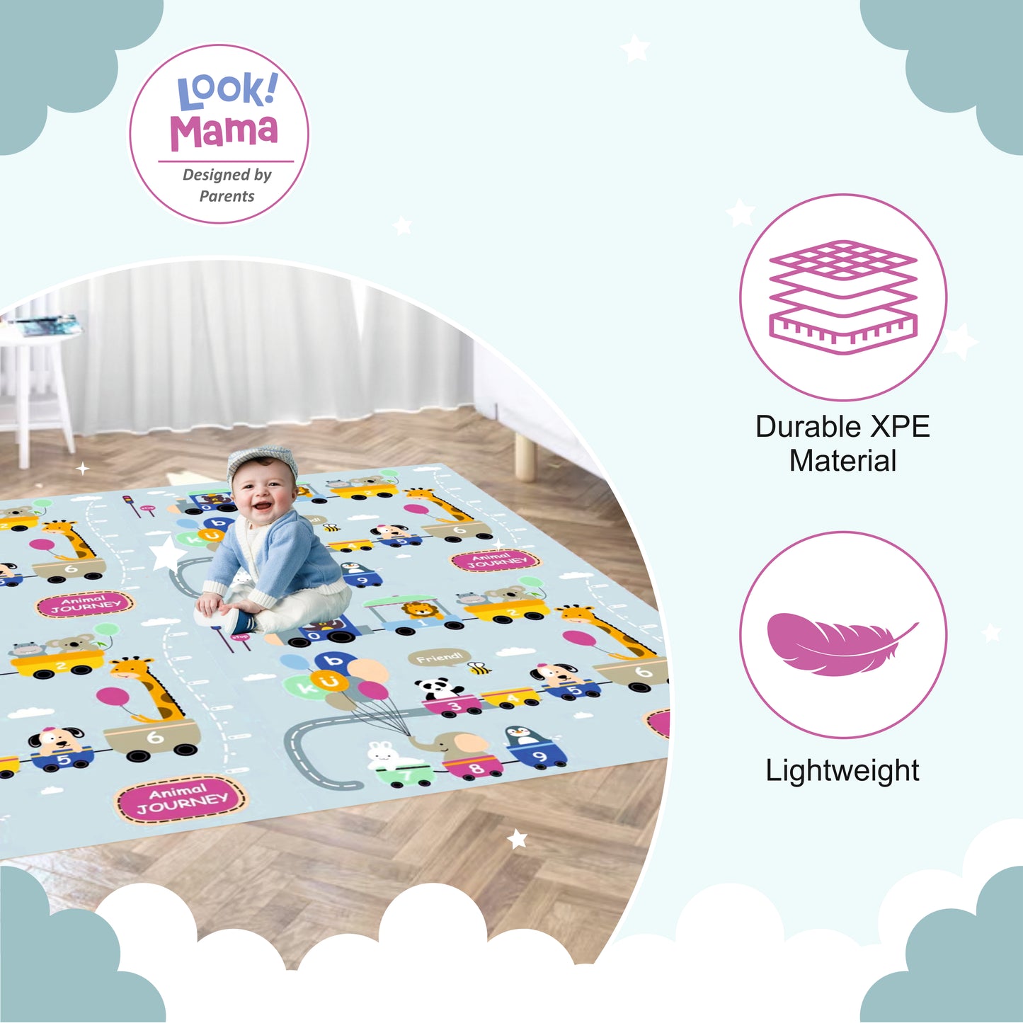 Large Foldable Reversible Baby Foam Play Mat - White