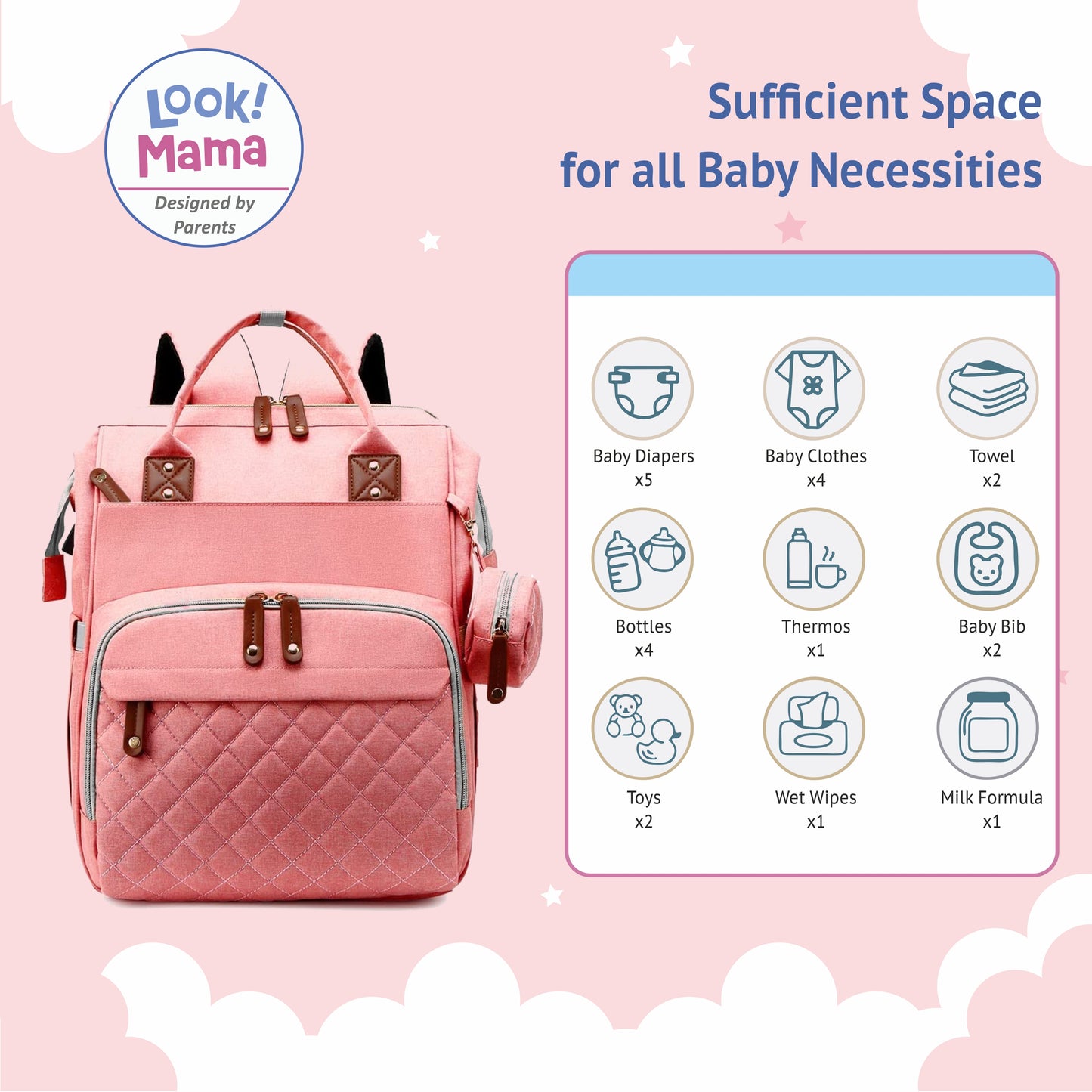 Baby Diaper Bag Backpack - Pink