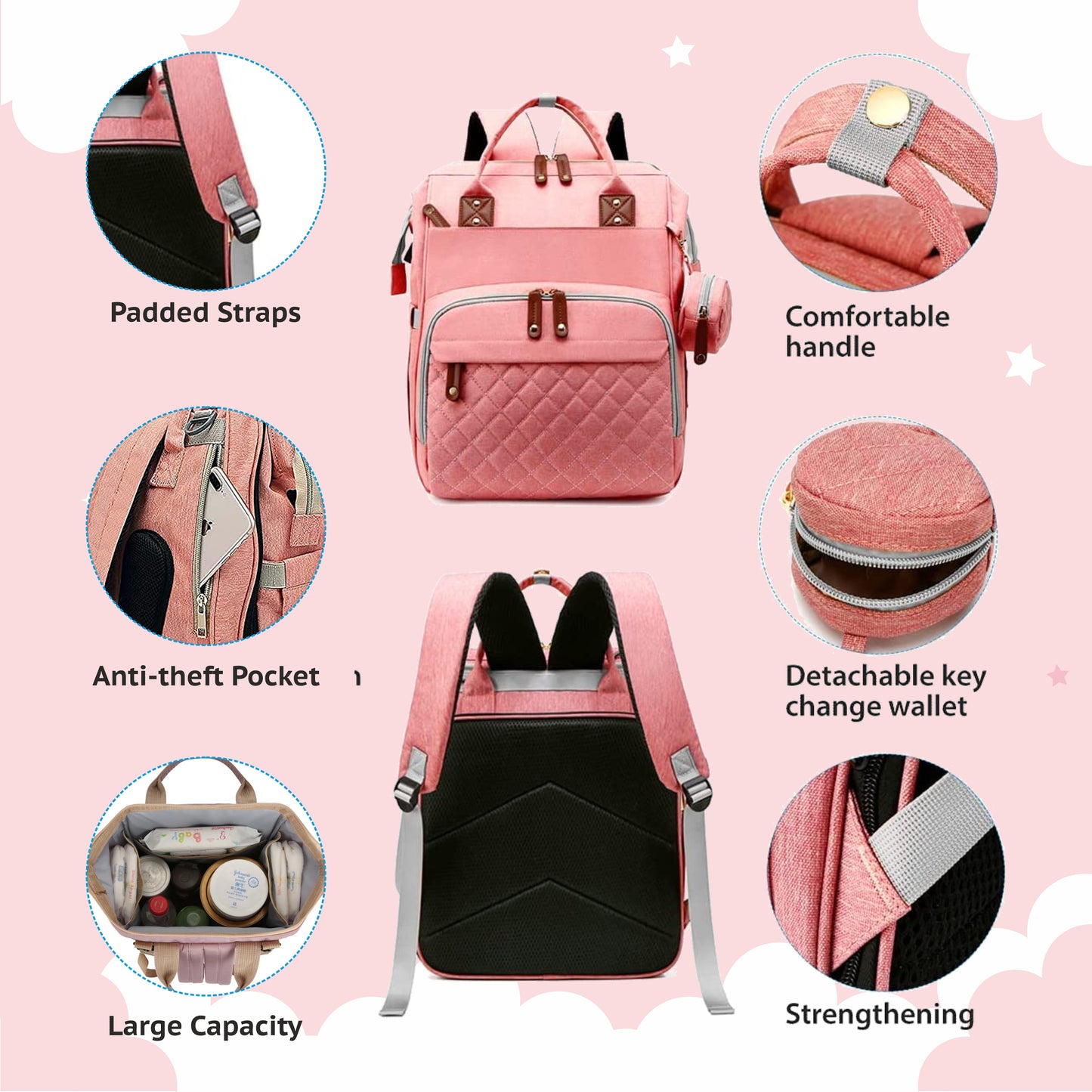 Baby Diaper Bag Backpack - Pink