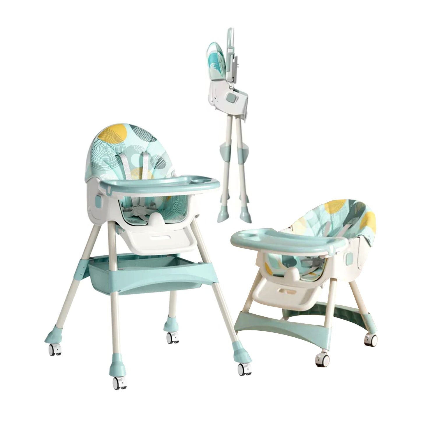 Multi-Functional Folding Adjustable Baby High Chair Recline Highchair with Wheels