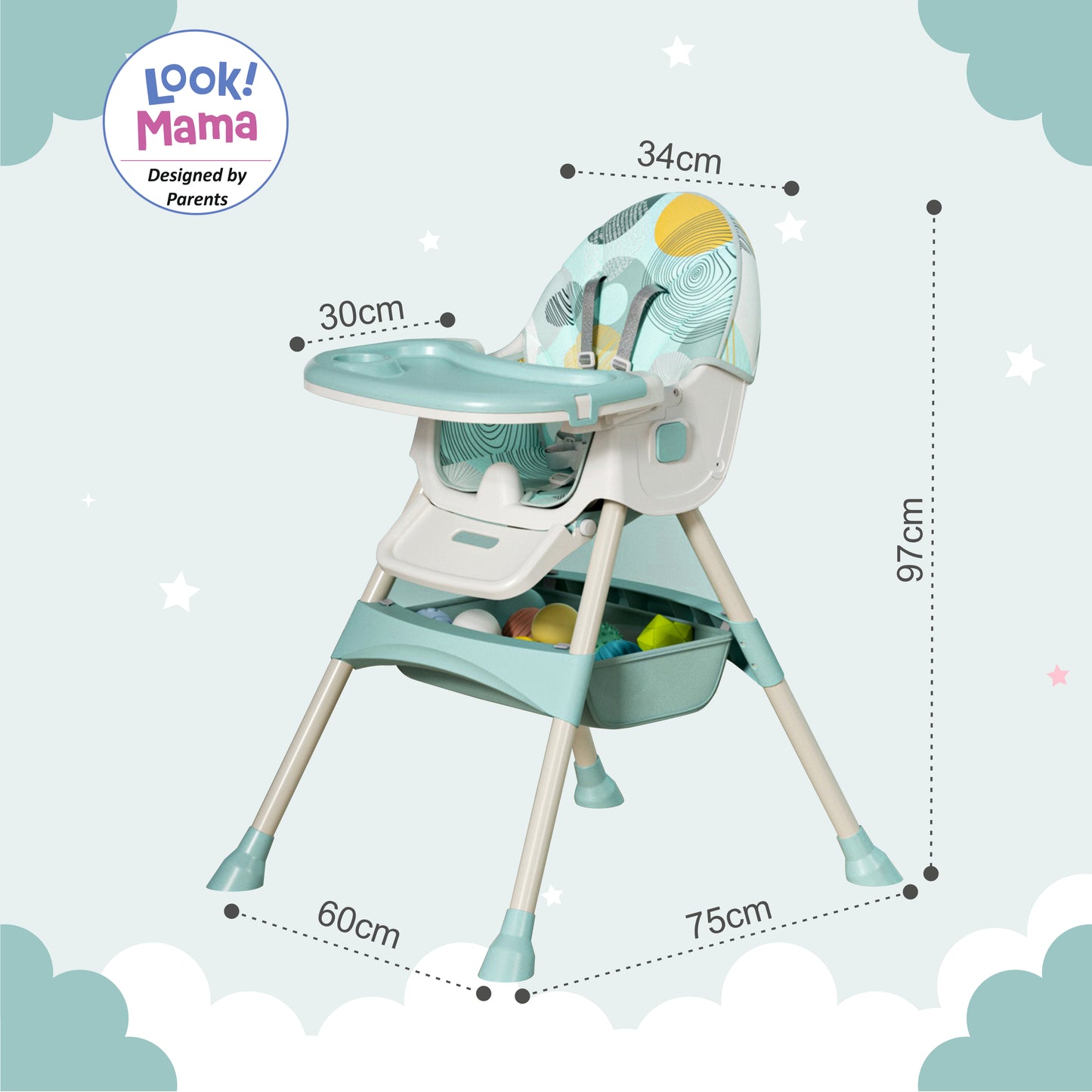 Multi-Functional Folding Adjustable Baby High Chair Recline Highchair with Wheels