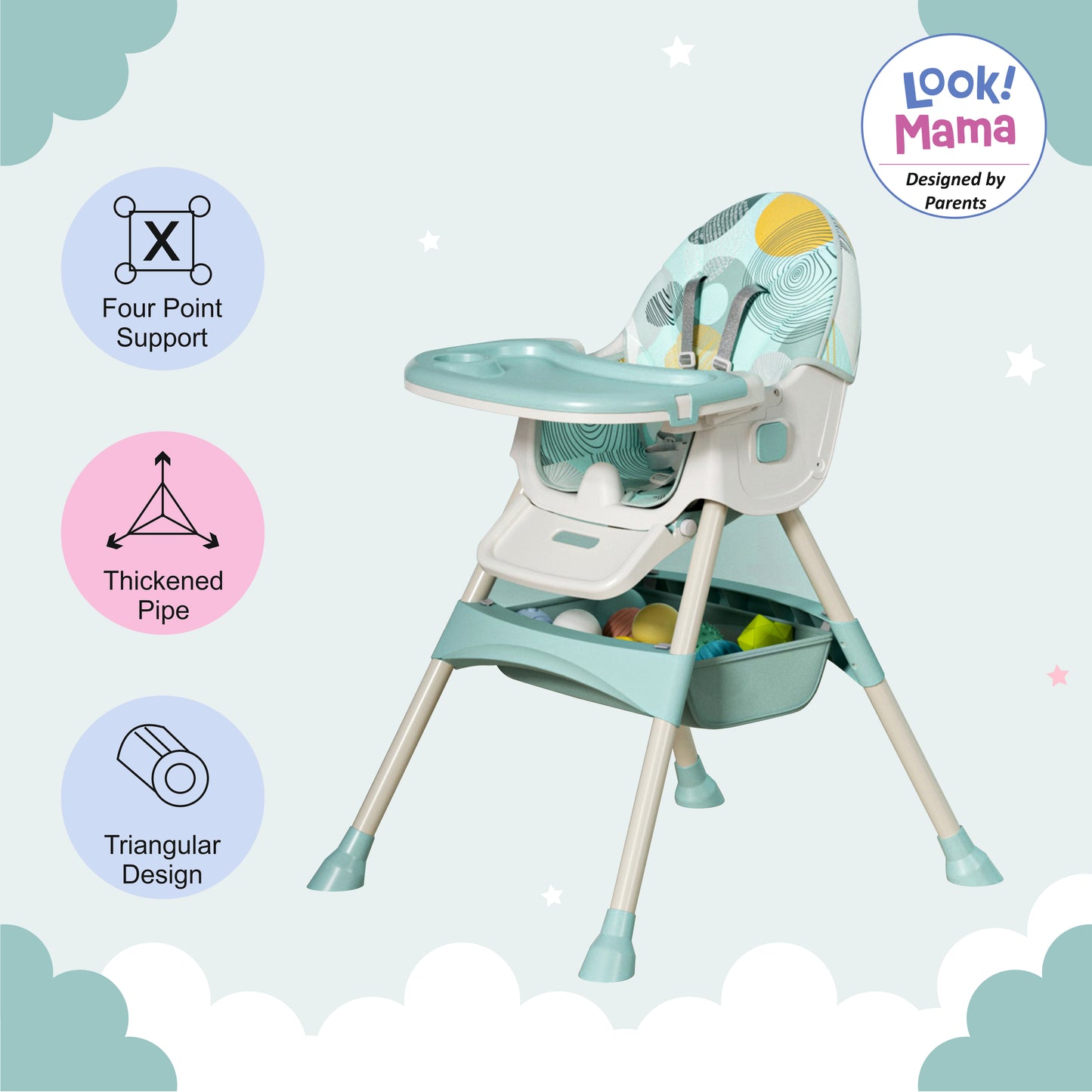 Multi-Functional Folding Adjustable Baby High Chair Recline Highchair with Wheels