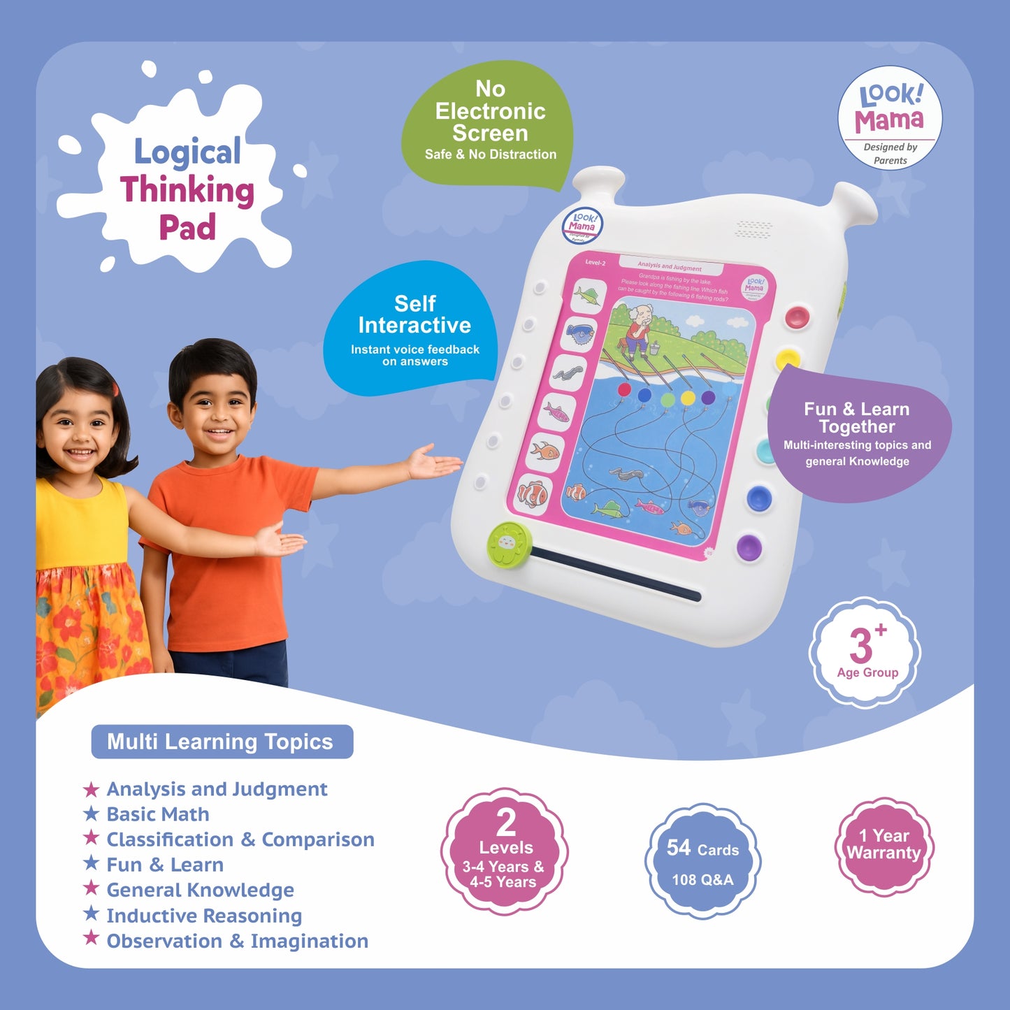 Thinking Logic Pad for Kids with 54 Cards and 108 Q&A. Reduce Kids Screen time, Encourages Self Learning and Cognitive Thinking