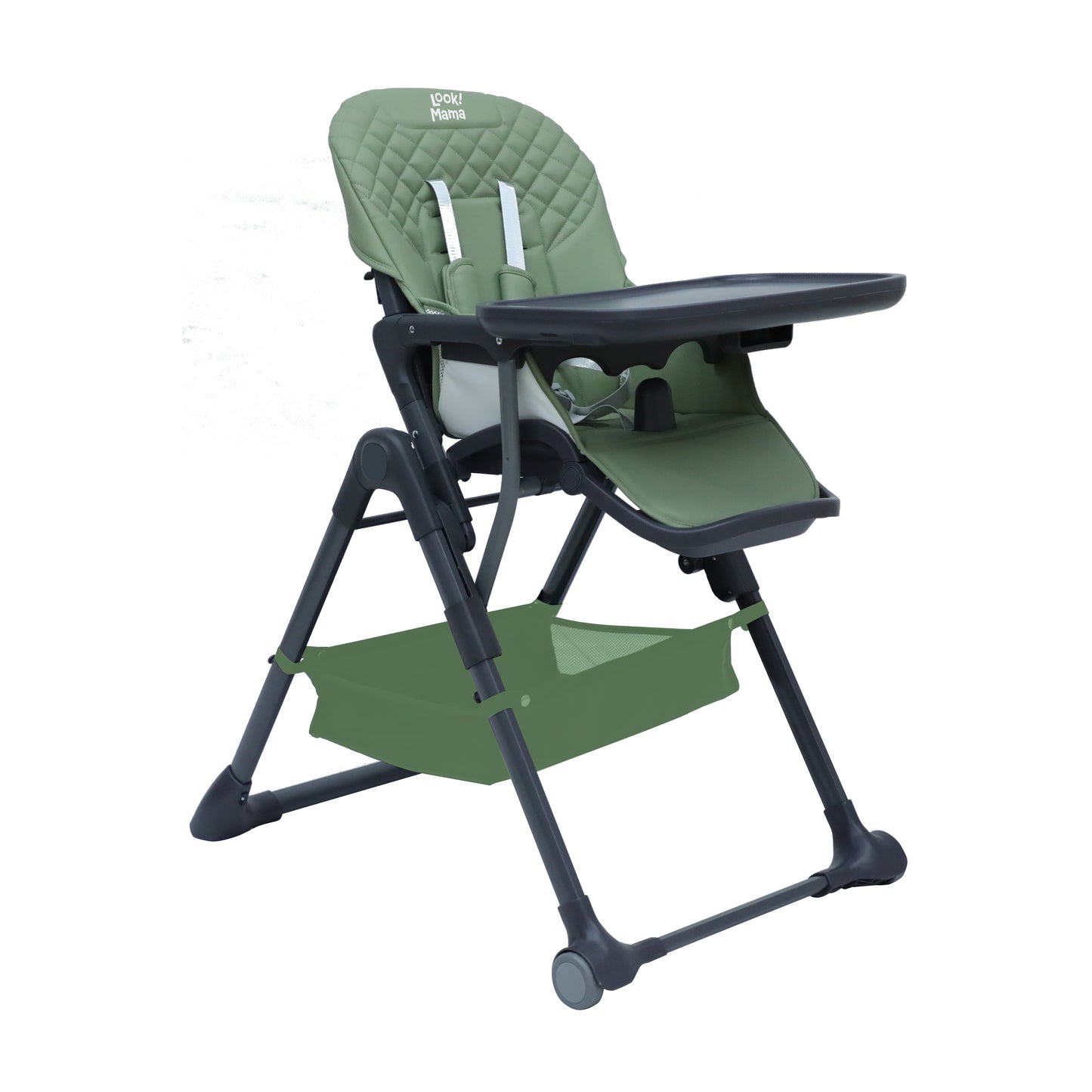 Folding Adjustable Baby High Chair with wheels, Feeding table Cum Bosster Seat - Grey