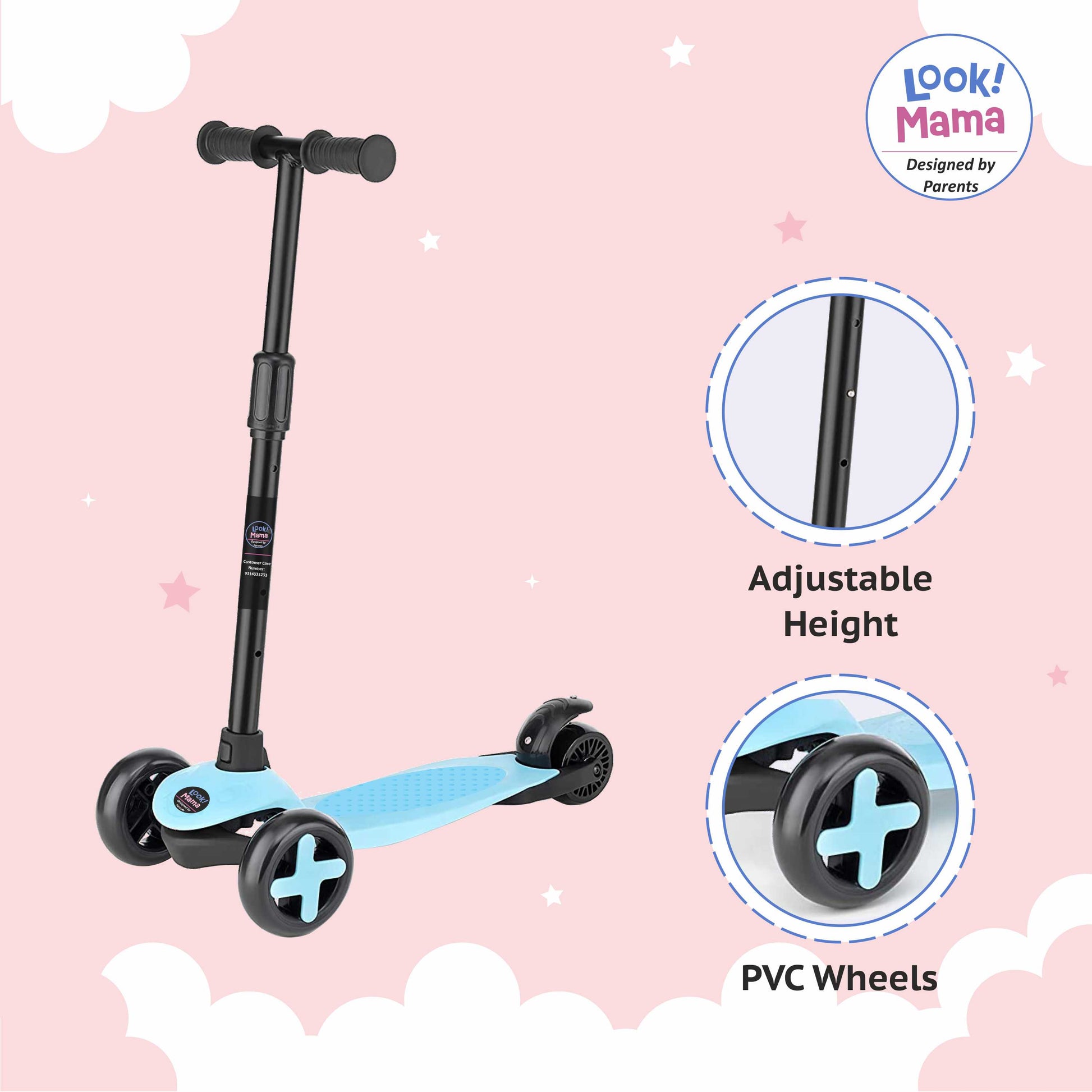 3-Wheel Road Runner Adjustable Height Handle Kick Scooter Blue