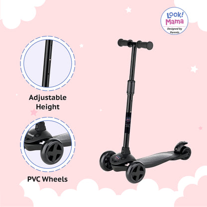 3-Wheel Road Runner Adjustable Height Handle Kick Scooter - Black