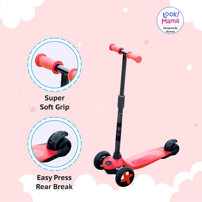 3-Wheel Road Runner Adjustable Height Handle Kick Scooter - Red