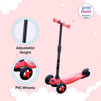 3-Wheel Road Runner Adjustable Height Handle Kick Scooter - Red