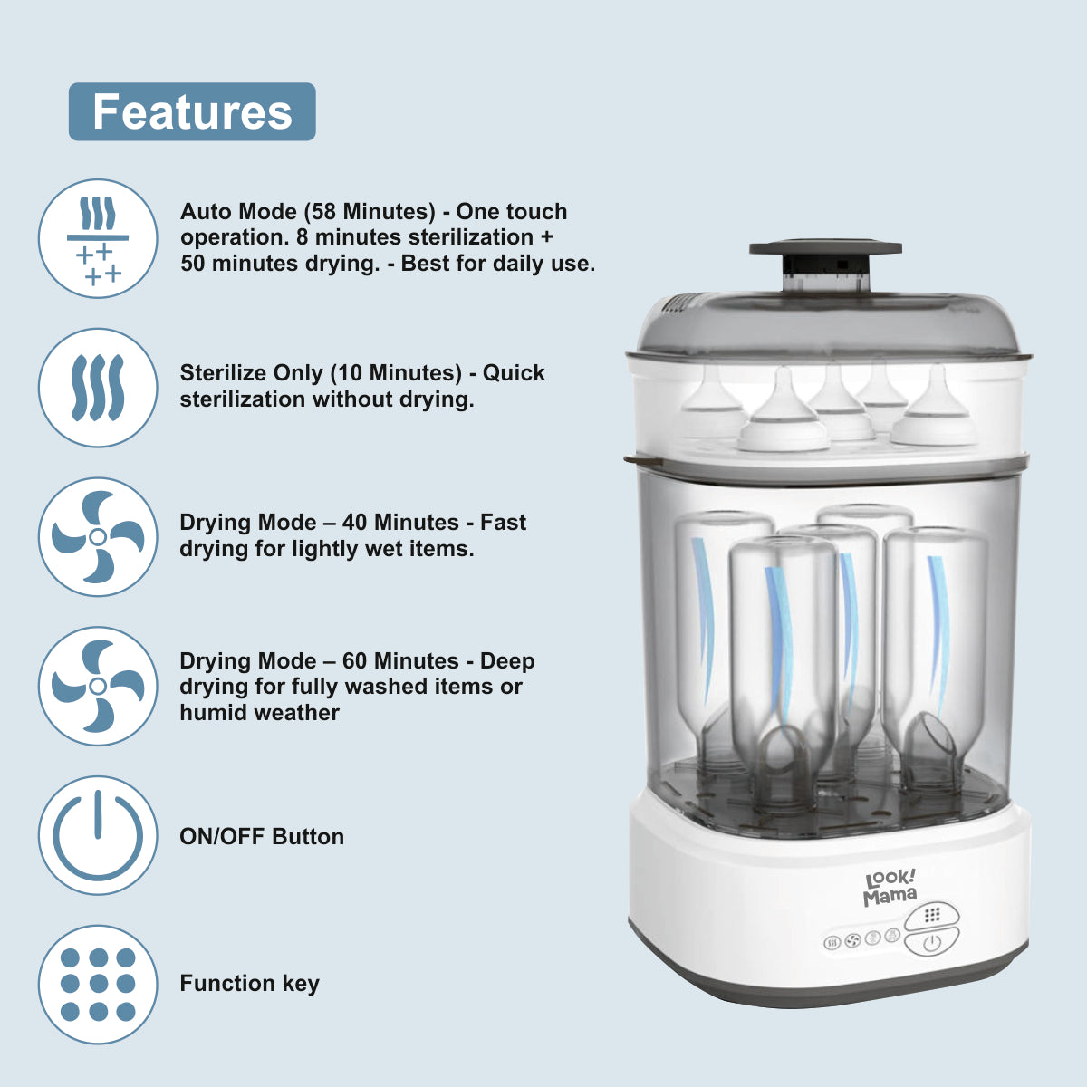 MEDITIVE Baby Bottle Steriliser and Dryer, Bottles Steam Steriliser for Baby Bottles, Electric Steriliser for Baby Bottles