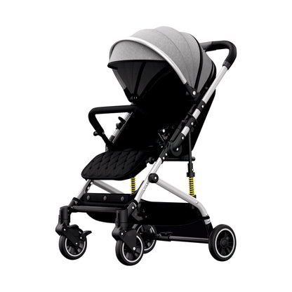 Foldable Baby Stroller Pram with Sun Canopy & PU Wheels - Grey