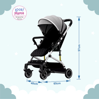 Foldable Baby Stroller Pram with Sun Canopy & PU Wheels - Grey