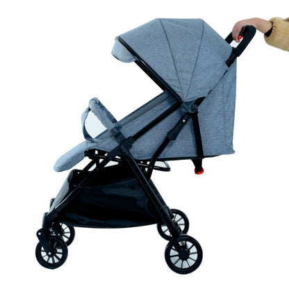 Foldable Baby Stroller Pram with Sun Canopy & PU Wheels - Grey