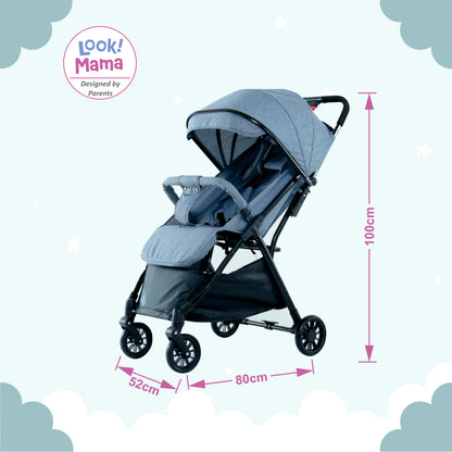 Foldable Baby Stroller Pram with Sun Canopy & PU Wheels - Grey