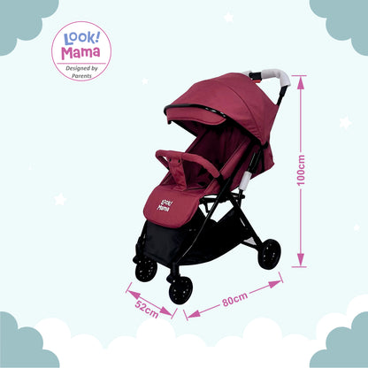 Foldable Baby Stroller Pram with Sun Canopy & PU Wheels - Red