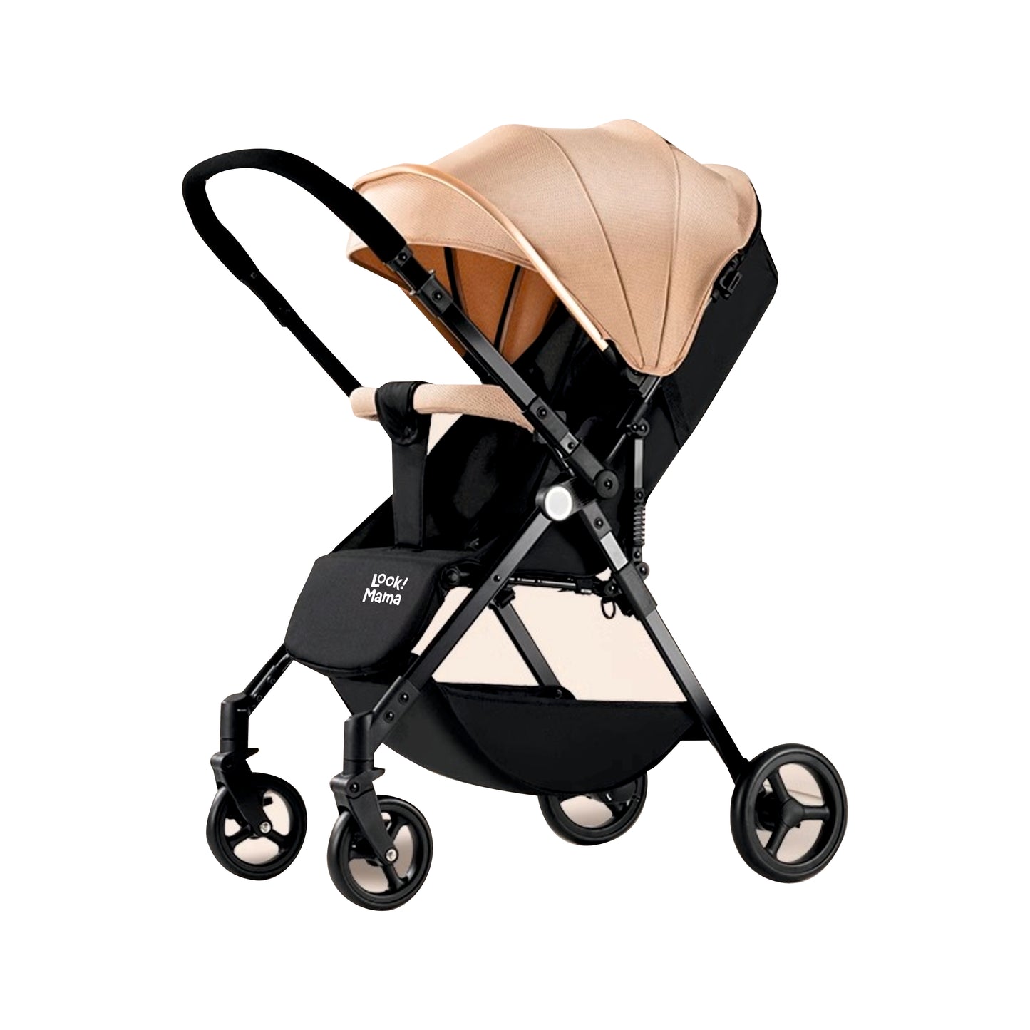 Foldable Baby Stroller Pram with Sun Canopy & PU Wheels - Beige