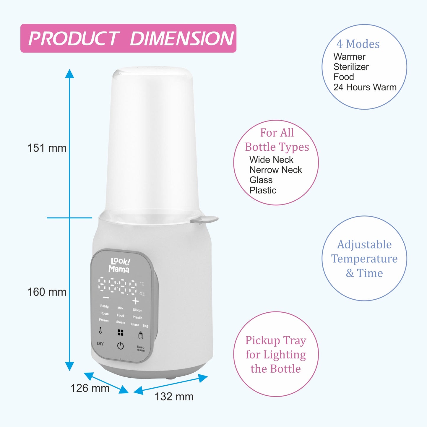 LOOK MAMA Baby Bottle Warmer for Babies Milk, Bottle Steriliser, 3-7 Mins Fast Warming, 24H Keep Warm and Food Heating. Adjustable Temperature and Time Control