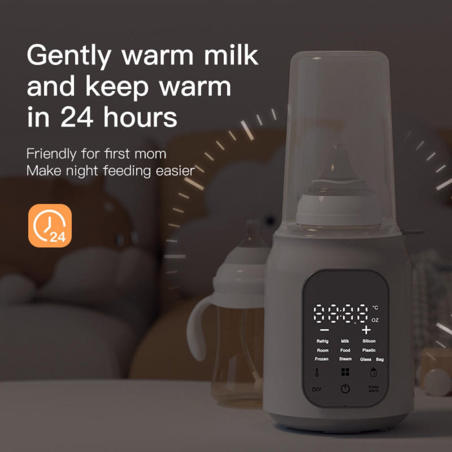 LOOK MAMA Baby Bottle Warmer for Babies Milk, Bottle Steriliser, 3-7 Mins Fast Warming, 24H Keep Warm and Food Heating. Adjustable Temperature and Time Control